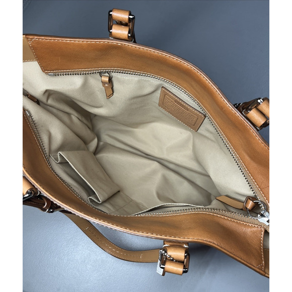 Coach Signature Gallery Tote Bag Coral & Brown Leather Trim Zip Travel F13560 - Picture 11 of 16